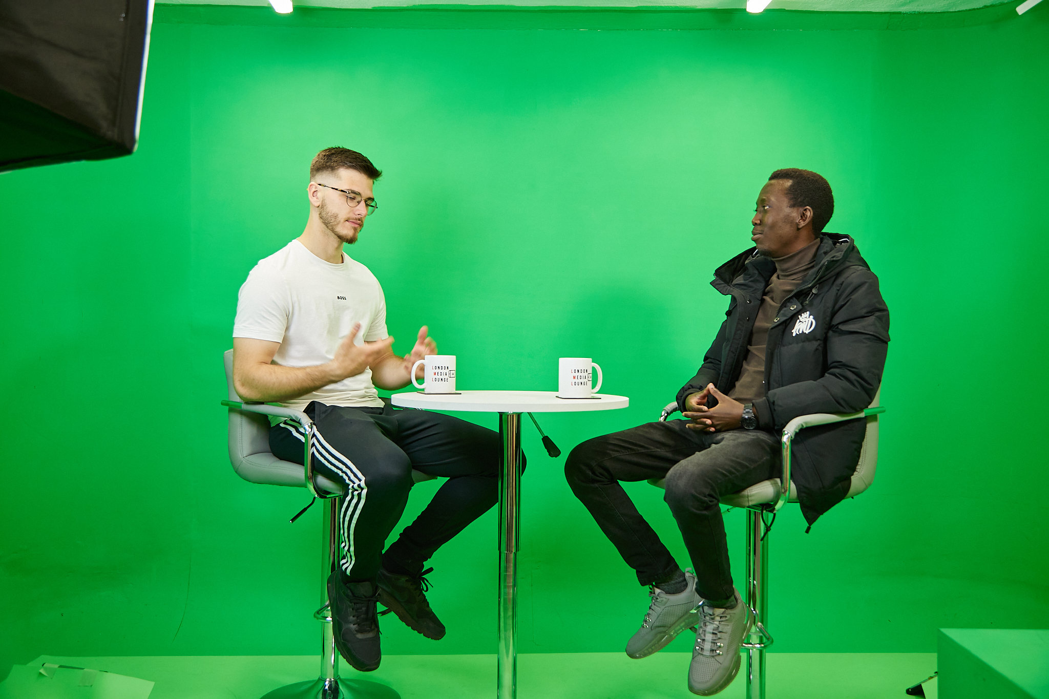 Green screen studio at London Media Lounge for social media video production