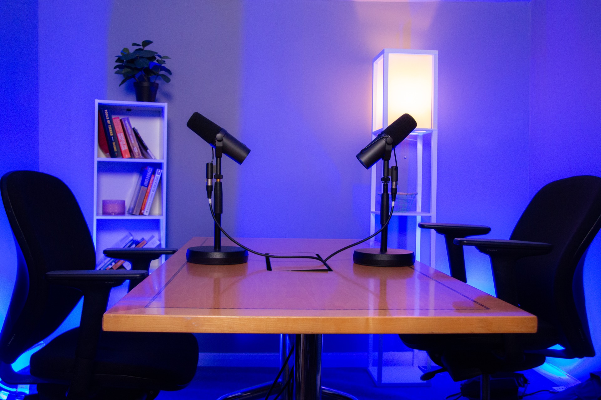 Professional podcast recording setup with quality microphones at London Media Lounge